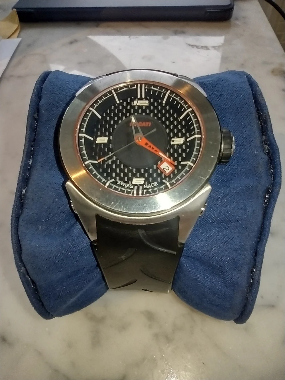 Men's Black and Silver Sport Watch Ducati with Orange Accents
